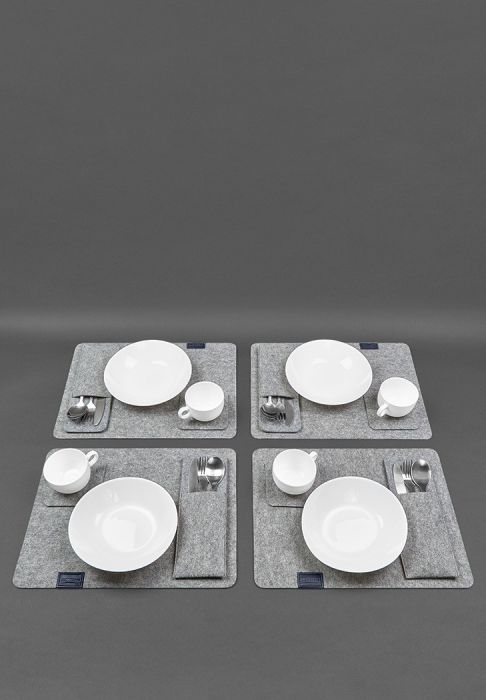 Фетровый набор для сервировки стола на 4 персоны синий