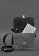 Фото Бохо-сумка Лілу фетр сірий + чорна шкіра графіт