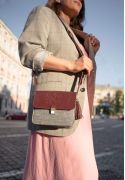 Фото Фетровая женская бохо-сумка Лилу с кожаными бордовыми вставками