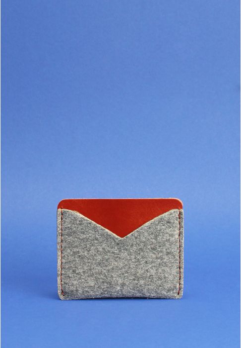 Фото Кард-кейс 5.0 (слім) сірий фетр + коричнева шкіра, коньяк