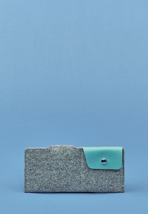Портмоне-купюрник 8.0 сірий фетр + бірюзова шкіра, тіффані