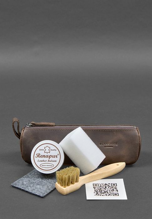Набір для догляду за шкіряними виробами у шкіряному чохлі темно-коричневий