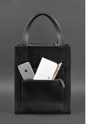 Фото Кожаная женская сумка шоппер Бэтси с карманом черная
