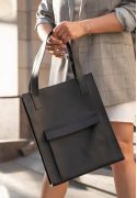 Фото Кожаная женская сумка шоппер Бэтси с карманом черная