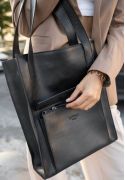 Фото Кожаная женская сумка шоппер Бэтси с карманом черная Краст BlankNote (BN-BAG-10-1-g) 