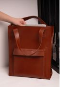 Фото Шкіряна жіноча сумка шоппер Бетсі з кишенею світло-коричнева Краст (BN-BAG-10-1-k)