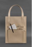 Фото Шкіряна жіноча сумка шоппер Бетсі з кишенею світло-бежева Краст (BN-BAG-10-1-light-beige)