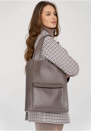 Кожаная женская сумка шоппер Бэтси с карманом темно-бежевая Краст