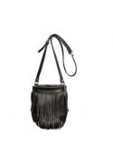 Фото Кожаная женская сумка с бахромой мини-кроссбоди Fleco черная краст (BN-BAG-16-g)