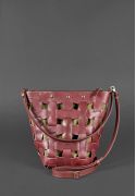 Фото Кожаная плетеная женская сумка Пазл M бордовая Krast