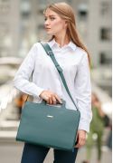 Фото Женская кожаная сумка для ноутбука и документов зеленая