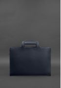 Фото Кожаная сумка для ноутбука и документов темно-синяя