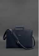 Фото Кожаная сумка для ноутбука и документов темно-синяя