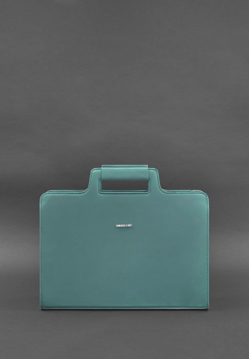 Женская кожаная сумка для ноутбука и документов бирюзовая