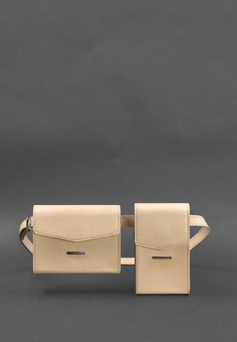Набор женских кожаных сумок Mini поясная/кроссбоди светло-бежевый