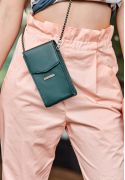 Фото Вертикальная женская кожаная сумка Mini поясная/кроссбоди зеленая