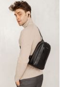 Фото Черный кожаный мужской рюкзак на одно плечо Chest Bag (BN-BAG-42-g)