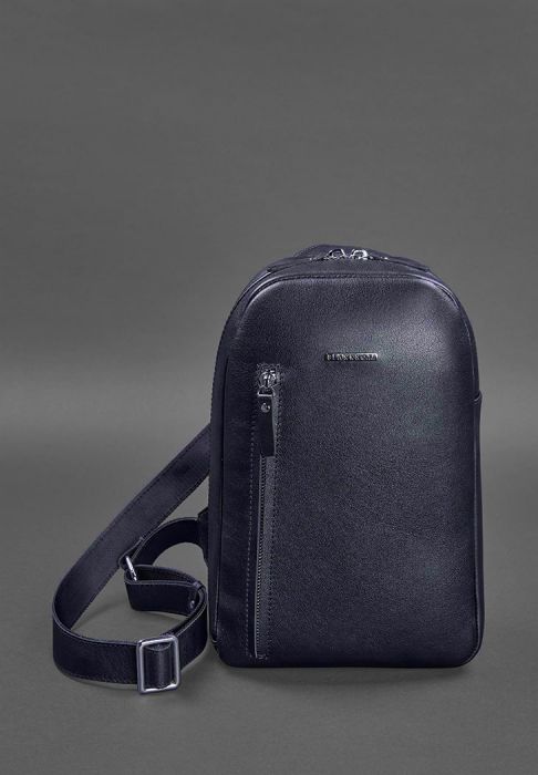Фото Темно-синий кожаный мужской рюкзак на одно плечо Chest Bag (BN-BAG-42-navy-blue)