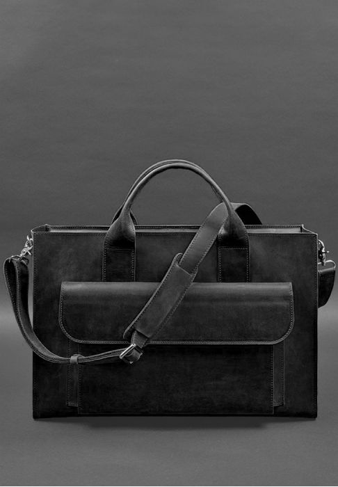 Кожаная сумка для ноутбука и документов Универсальная черная Crazy Horse