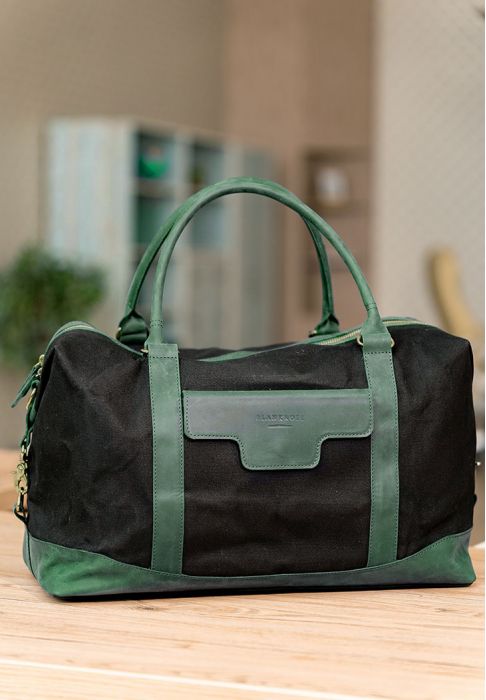 Дорожная сумка из канваса и натуральной зеленой кожи  Crazy Horse