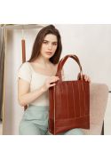 Фото Кожаная женская сумка шоппер Бэтси светло-коричневая краст