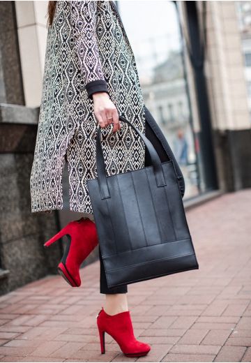 Кожаная женская сумка шоппер Бэтси черная