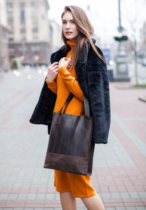 Кожаная женская сумка шоппер Бэтси темно-коричневый Crazy Horse