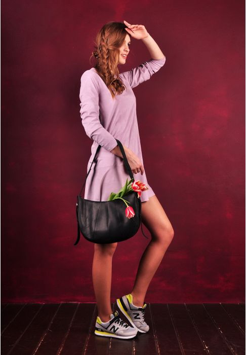 Шкіряна жіноча сумка Круасан чорна Crazy Horse