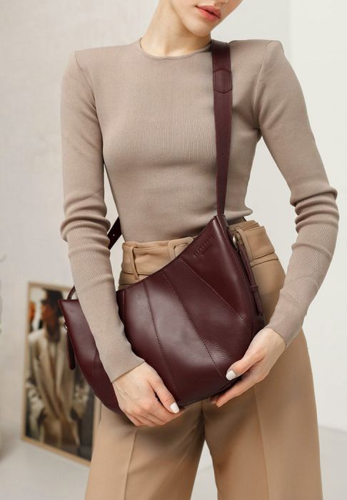 Шкіряна жіноча сумка Круасан Krast бордова