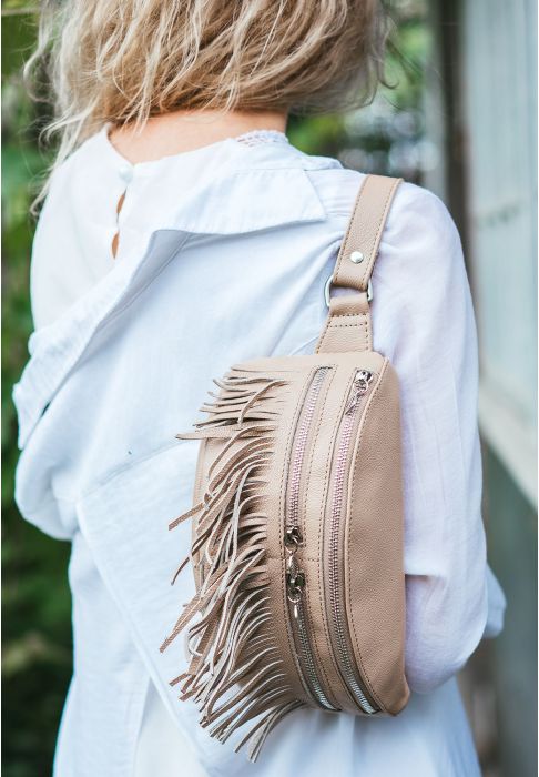 Кожаная женская сумка на пояс Spirit светло-бежевая