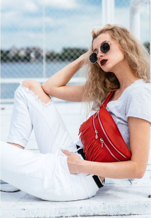 Шкіряна жіноча сумка на пояс Spirit червона