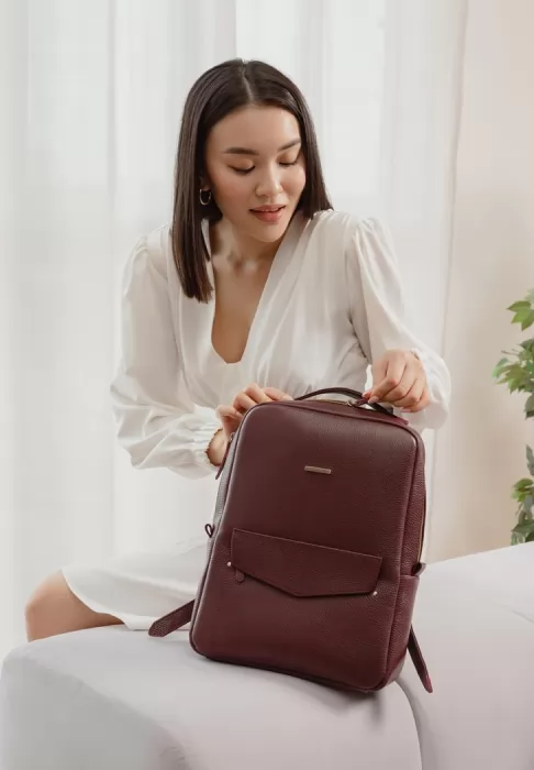 Кожаный женский городской рюкзак на молнии Cooper марсала флотар