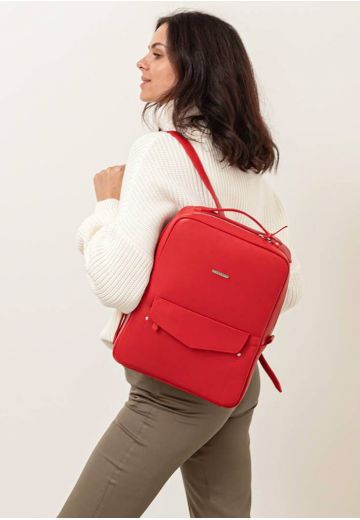 Кожаный городской женский рюкзак на молнии Cooper красный