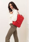 Фото Кожаный городской женский рюкзак на молнии Cooper красный