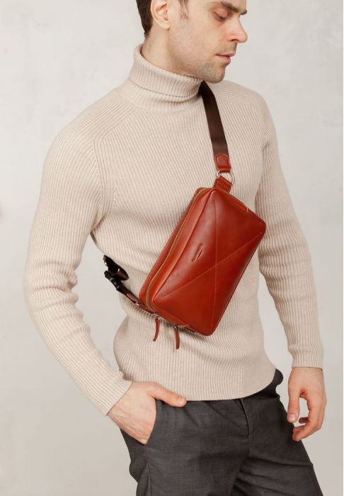 Кожаная поясная сумка Dropbag Maxi светло-коричневая