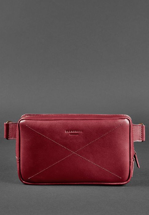Шкіряна поясна сумка Dropbag Maxi бордова Krast