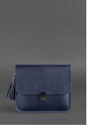 Фото Кожаная женская бохо-сумка Лилу темно-синяя