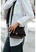 Фото Кожаная женская бохо-сумка Лилу темно-коричневая