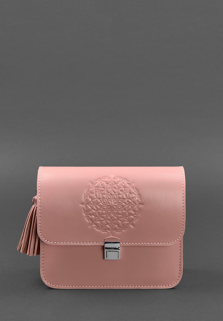 Фото Кожаная женская бохо-сумка Лилу розовая