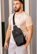 Фото Шкіряний чоловічий рюкзак (сумка-слінг) на одне плече чорний Saffiano (BN-BAG-49-bw)