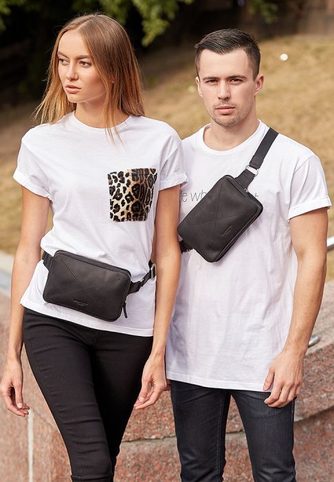 Шкіряна поясна сумка Dropbag Mini чорна Crazy Horse