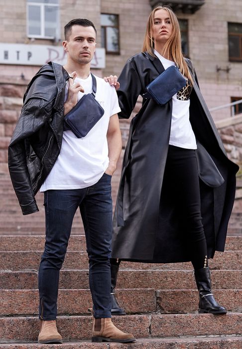 Кожаная поясная сумка Dropbag Mini синяя