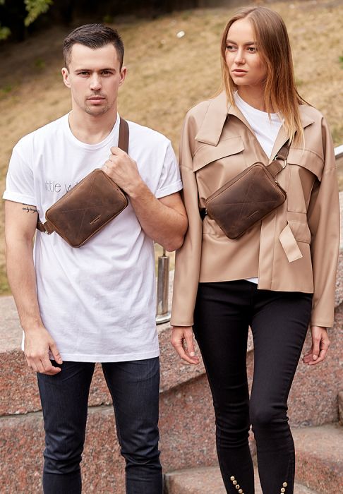 Фото Кожаная поясная сумка Dropbag Mini темно-коричневая