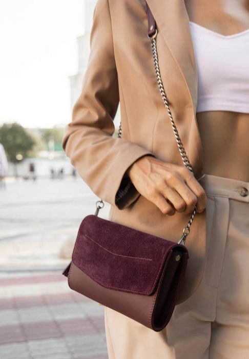 Фото Женская кожаная сумка Элис бордовая Велюр Krast