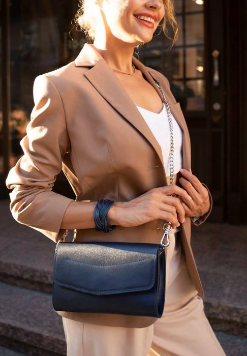 Фото Кожаная женская сумка Элис темно-синяя