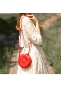 Фото Кожаная круглая женская сумка Бон-Бон красная