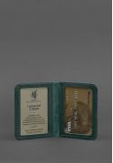 Фото Кожаная обложка для ID-паспорта и водительских прав 4.1 зеленая Crazy Horse с гербом (BN-KK-4-1-iz)