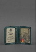 Фото Шкіряна обкладинка для ID-паспорта і водійських прав 4.1 зелена з гербом (BN-KK-4-1-malachite)