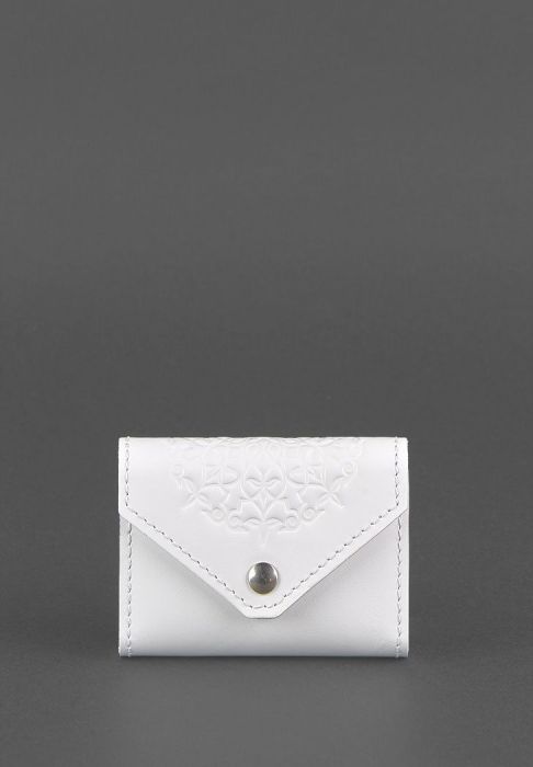 Женский кожаный кард-кейс 3.0 (Гармошка) Белый с мандалой