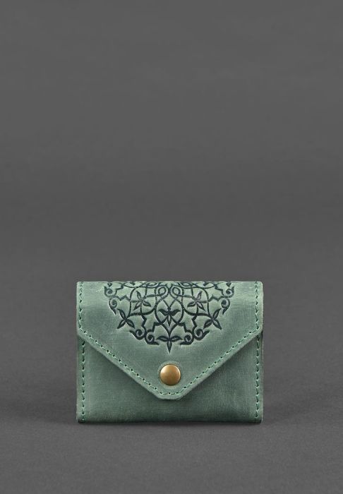 Шкіряний кард-кейс 3.0 зелений з мандалою